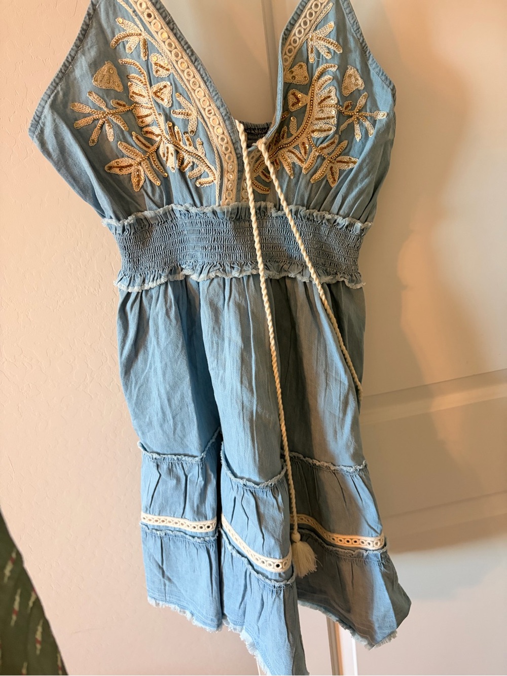 POL Light Blue Embroidered Camisole Dress with Tassel Tie - Picture 2 of 2